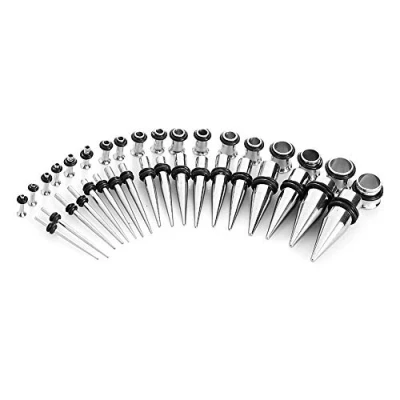 Image of Leinggg 36 Piece Stainless Steel Ear Stretching Kit for Cones and Tunnels (Silver)