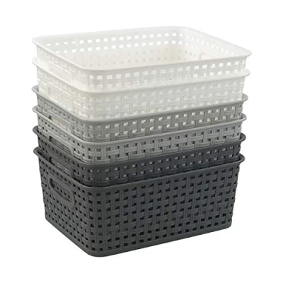 Image of Leendines 6 Pack Plastic Weave Storage Basket, Small Kitchen Cupboard Baskets Set