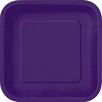 Image of Deep Purple Square Paper Dessert Plates (17cm) 16 Count Elegant &amp; Sturdy Party Tableware for Appetizers, Cakes and More