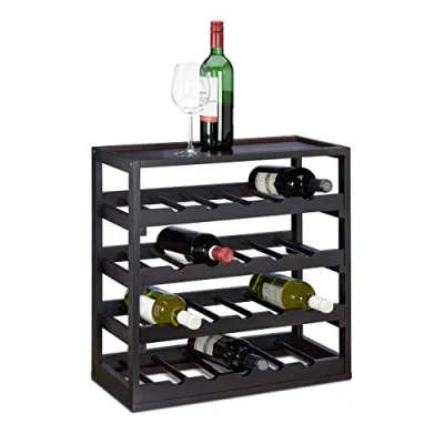 Image of Relaxdays Rack Made of Wood, Size: 52 x 25 cm Robust Holder for Wine Freestanding Shelf in Elegant Black Stand with 4 Shelves 20 Bottles,