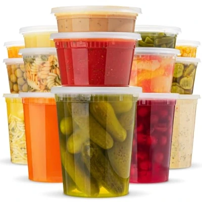 Image of XpressPak Plastic Food Containers with Lids [15 Pack] (3 Sizes Combo) Soup Variaty Pack Airtight Microwave (Not Lids) &amp; Dishwasher Safe BPA Free