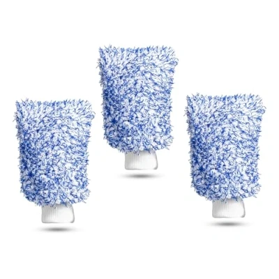 Image of U4T Premium Car Wash Mitt (3 Pack BLUE) Ultimate Microfibre Cloth for Efficient Wash, Ideal Cleaning Kit, Perfect Gifts and Compatibility with Drying Towel