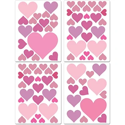 Image of PREMYO Set of 86 Heart Wall Stickers Kids Nursery Decor Easy to Apply Decals for Bedrooms Girls Boys Pastell Pink