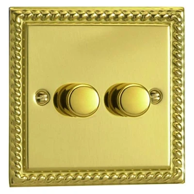 Image of Varilight V Com 2 Gang Way Push On/Off Rotary LED Dimmer x 15 180W (max 24 LEDs) Georgian Brass KGP182