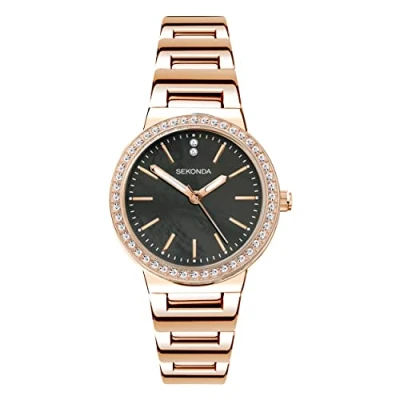 Image of Sekonda Amelia Ladies 28mm Quartz Watch in Grey with Analogue Display, and Rose Gold Alloy Bracelet 40530