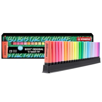 Image of STABILO Boss Original Highlighter, Set of 23 Placemats, Snooze One Edition, with 9 Luminous Colours and 14 Pastel