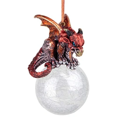 Image of Design Toscano The Pensive Percher Dragon 2018 Collectible Holiday Ornament, Resin, Full Color, 9 cm,Christmas