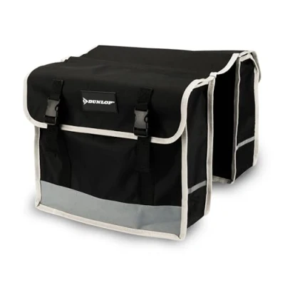 Image of Dunlop Double Bike Bag Rear Side Pannier with Fluorescent Strip 2x13 L Waterproof 36x30x12 cm Bicycle Accessories Black