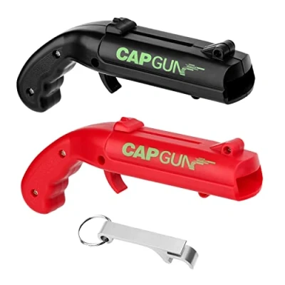 Image of Cap Gun Bottle Opener, 2 Pcs Beer Opener Funny Shooter Launcher for Home Bar Party Christmas（Black+Red）