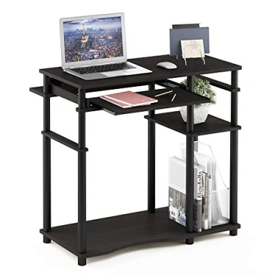Image of Furinno Abbott Computer Desk, Writing Desk with Bookshelf, Espresso/Black, 80 (W) x 79 (H) 47 (D) cm