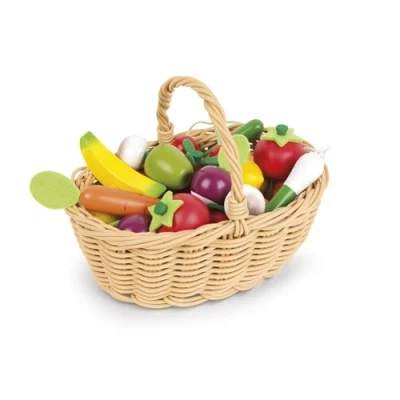 Image of Janod 24 Piece Fruits and Vegetables Basket Imitation Shopping Ideal for Playing Merchandising From 3 Years Old, J05620