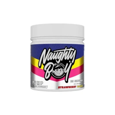 Image of Naughty Boy Cell Swell Technology, Non Stimulant Pre Workout Pump, Performance &amp; Focus. L Citrulline 6g, Beta Alanine 3.2g and Added Arginine, 400g 25 Servings (Strawberry Mango)