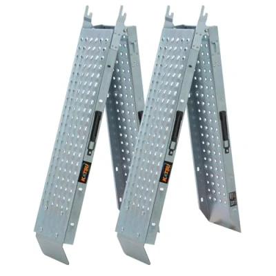 Image of KATSU Tools 2 Pack Folding Steel Ramps Heavy Duty Loading Ramp 1800 x 225 47mm 400kg Max Portable Ideal for Motorbike, Quad Motorcycle, Scooter, Wheelchair and More