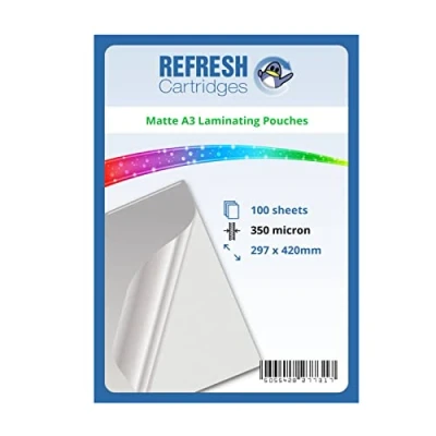Image of Refresh Cartridges Laminating Pouches A3 350 Micron Pack of 100 Sheets