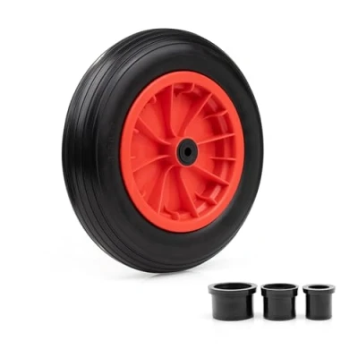 Image of Crystals 14&quot;/35cm Wheelbarrow Wheel Tyre 3.50 4.00/8 Heavy Duty PU Rubber Puncture Proof Replacement for Trolley, Garden Cart, Go Kart, Barrow, Trailer, Truck Red