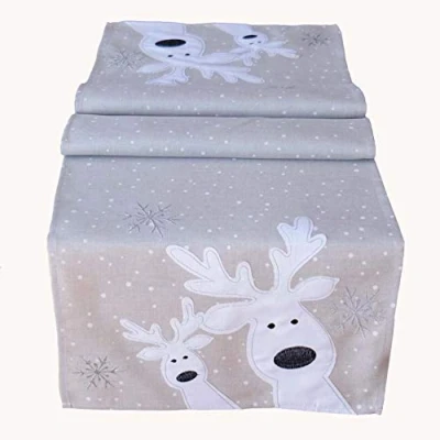 Image of texpot Table Runner 40 x 140 cm Light Grey White Silver Funny Elk Reindeer Cloth Christmas Decoration Tablecloth