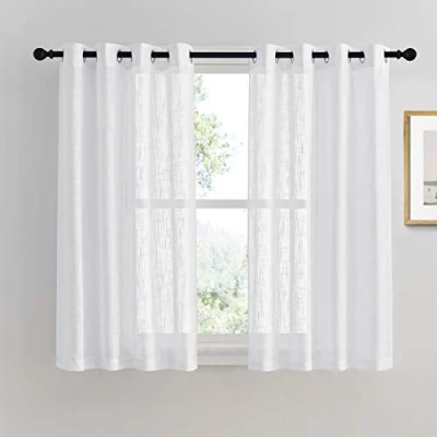 Image of PONY DANCE Net Curtains for Windows 54 drop Semi Sheer Faux Linen Voile Pair Window Treatment Home Decoration Lightweight Kitchen/Bedroom, W 52 inch x D inch, White