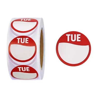 Image of Tuesday Food Labels Stickers Circular Day for Commercial Kitchen, Dots Rotation Restaurants and Catering (500 per Roll Tuesday)