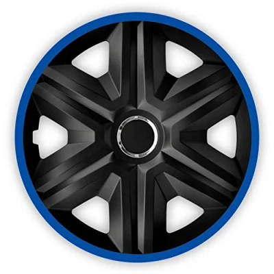 Image of NRM Fast Lux 4 x Universal Hub Caps Wheel Trims Car Set of (Black/Blue, 15 Inches)