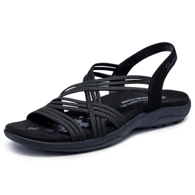Image of Skechers Reggae Slim Simply Stretch Strappy Gore Open Toe Sling Back Sandal Black