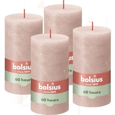 Image of Bolsius Rustic Pillar Candle, Pink Misty, 13 x 7 cm (Pack 4)