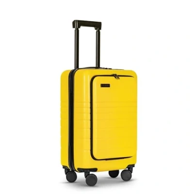 Image of ETERNITIVE Small Suitcase I Travel Made of ABS Size: 55 x 35 24.5 cm Hard Case with TSA Lock Wheels 360, Holder for Mobile Phone and Drink, Yellow,