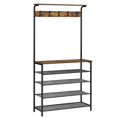 Image of VASAGLE Clothes Rack, Hallway Tree with Shoe Storage, 5 Tier Different Height, Double Hooks, Top Shelf, Dormitory in the Corridor Industrial Rustic Brown and Black HSR408B01