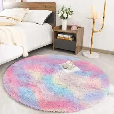Image of MOONLIGHT20015 Round Rugs Living Room Rainbow Area for Bedroom 120x120cm Anti Slip Modern Super Soft Thick Pile Fluffy Shaggy Rug Plush Carpet Non Shedding Easy To Clean
