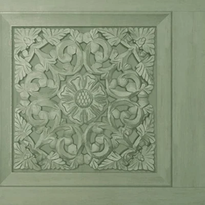 Image of Carved Wood Panel Sage Green Wallpaper Modern Floral Flowers Contemporary Feature Wall