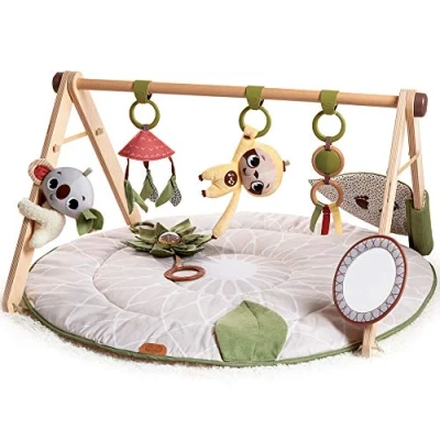 Image of Tiny Love Luxe Developmental Gymini, Stylish Wooden Baby Play Gym with Music, 0+ Months, Mat, 20 Activities, Musical Take Along Toy, Premium Fabrics, 12 Milestone Cards, Boho Chic