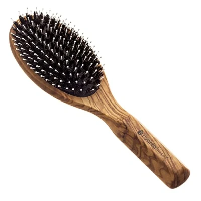Image of Hydréa London Olive Wood Hair Brush with Boar Bristle and Styling Pins