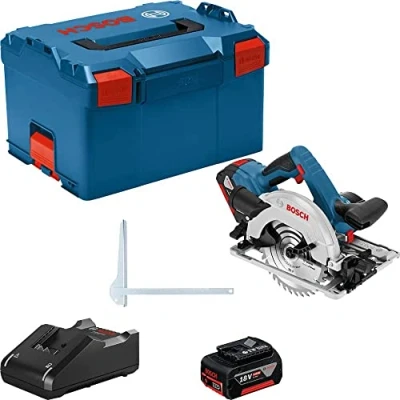 Image of Bosch Professional 18V System GKS 57 G Cordless Circular Saw (incl. 2X 4.0Ah GBA Battery, Charger GAL 40, 1x Blade, Standard for Wood, Parallel Guide, L BOXX 238)