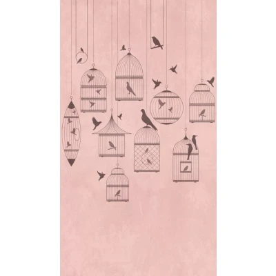 Image of Livingwalls Birds The Wall Non Woven Wallpaper 1.59 m x 2.80 Pink Grey Made in Germany 382961