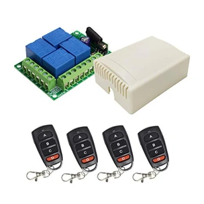 Image of QIACHIP 12V 4 Channels Wireless Relay Remote Control Switch 433Mhz RF 10A Universal 4CH Receiver Module with Transmitters Controller for Lights,Garage Door,Motor,DIY