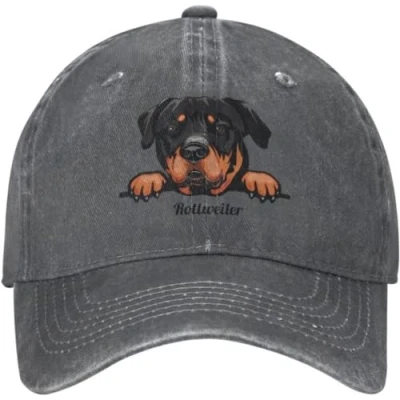 Image of TeysHa Baseball Cap Snapback Sun Hat Men&#039;s Punk Unisex Cotton Peeking Dog Rottweiler Adult Adjustable Dad Men Women Outdoor Gift for