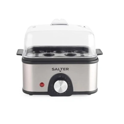 Image of Salter Electric Multi Egg Boiler, 8 Capacity Cooker, Great for Soft Dippy, Hard and Poached Eggs, Includes Measuring Cup, Removable Rack 2 Poaching Trays, Compact, 500 W, Silver, EK6213