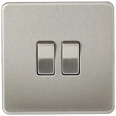 Image of KnightsBridge 10A 2G 2 Way 230V Screwless Brushed Chrome Electric Wall Plate Switch