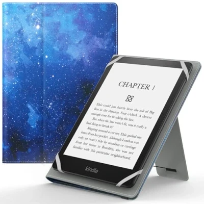 Image of MoKo Universal Case for 6&quot;,6.8&quot;,7&quot; Kindle eReaders Fire Tablet, Kindle/Kobo/Voyaga/Lenovo/Sony E Book PU Leather Folio Shell Cover Case, with Hand Strap/Kickstand, Blue Starry Sky