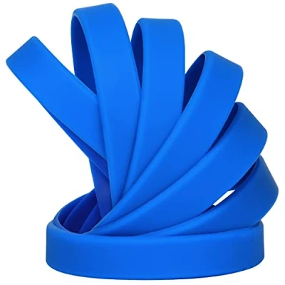 Image of LVNRIDS Solid Color 50 Silicone Wristbands Rubber Bracelets for Children Teens, 7 inch Wholesale Sports Elastic Wristband Bracelet Bulk Gifts Teacher Supplies Party Decorations Blue