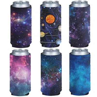 Image of Pizding 6Pack Galaxy Space Series Multi Blank Beer Can Coolers Holder Premium Quality Soft Drink Coolies Collapsible Insulators Bulk for Cans, Great Monograms,DIY Projects,Weddings,Parties,Events