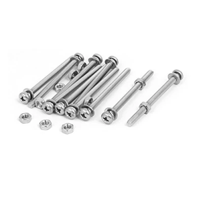Image of Sourcingmap M4 x 55mm 304 Stainless Steel Phillips Pan Head Screws Nuts w Washers 10 Sets