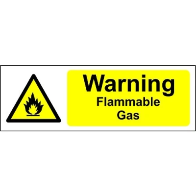Image of Warning signs Flammable gas Safety sign Self adhesive sticker 150mm x 50mm