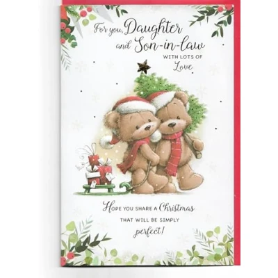 Image of Christmas Card For Daughter and Son in Law 23 x 15 Cm (9 6 inches) You with Lots Of Love Cute Teddies