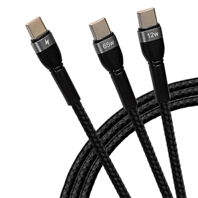 Image of Maplin USB C to 2 in 1 Multi Charging Cable 65W and 12W Braided, 1.2m, for Apple MacBook, iPad Pro, Air, iPhone 16,15, Samsung Galaxy, Microsoft Surface, Google Pixel, Honor more
