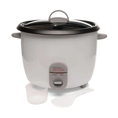 Image of Kitchen Perfected 1000W 2.8Ltr Automatic Rice Cooker Non Stick/Removable Bowl/Warm &amp; Cook Indicators/Toughened Glass Lid/Measuring Cup/Spatula/Recipes Included White E3324