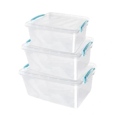 Image of JVL Plastic Clip Lidded Food Storage Box, Stackable &amp; Nestable, Set of 3, 5L, 8.5L, 13.5L