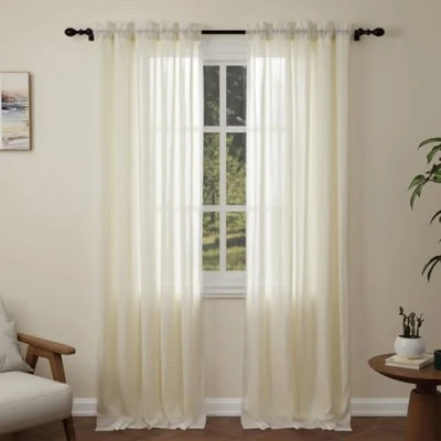 Image of Pacok Cream Voile Curtains, 108 Drop 2 Panels Net Curtain for Windows, Rod Pocket Sheer Panel Curtains Living Room Kitcken Bedroom W56xL108 Inch(Cream, 142 x 274cm)