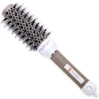Image of Kobe Professional Hairdresser&#039;s Ionic Dual Bristle Radial Brush 32 mm Styling for Blow Drying, Curling Heat Retaining Ceramic Barrel Boar &amp; Nylon Bristles