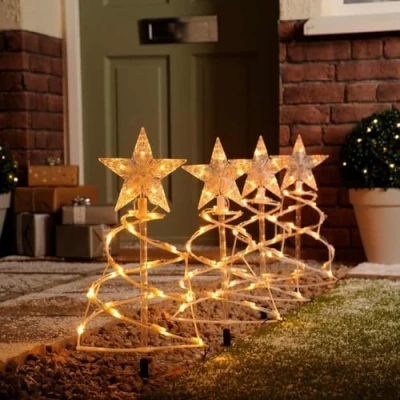Image of Festive Set Of 4 Spiral Pathfinder Trees Warm White