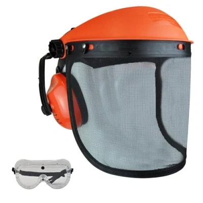 Image of RocwooD Peaked Face Shield With Ear Muffs Defenders &amp; Mesh Visor For Brushcutter Users Free Goggles